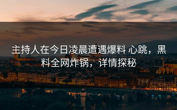 主持人在今日凌晨遭遇爆料 心跳，黑料全网炸锅，详情探秘